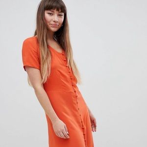 ASOS New Look orange button front midi tea dress
